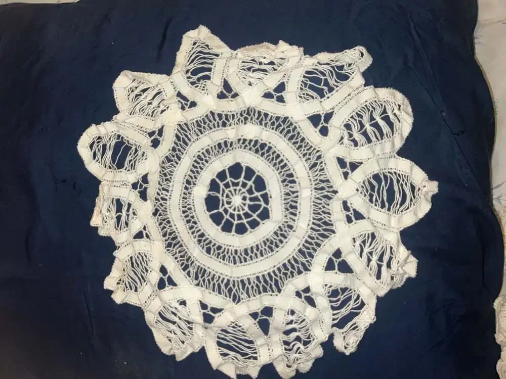 Vintage Hand-Crocheted Battenburg-Style Lace Doily